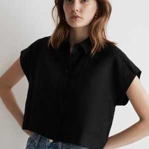 Madewell 100% Linen Dolemen Shirt In True Black